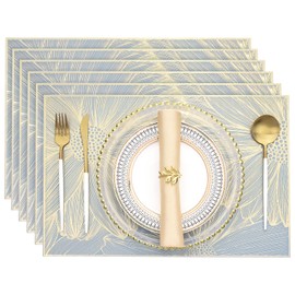 Placemats Set of 6 Gold Rectangular Dining Table Placemat Bulk Vinyl Table Mats for Wedding Holiday Party Anniversary