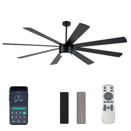 SHOWDI Ceiling Fan with Lights and Remote Control, 8 Blade App Commercial Industrial Ceiling Fan with Lights Reversible Stepless Brightness and Color Temperature (Black, 84 Inch)