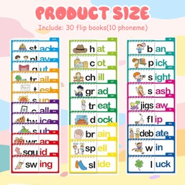 30 Read and Rhyme Flip Books Set, Word Game ABC Word Families Flash Cards, Interactive Kindergarten Educational Reading Games