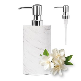 Marble Hand Soap Dispenser for Bathroom Kitchen, Round Liquid Shampoo and Conditioner Dispenser with Stainless Steel Pump Hand Wash Dispenser White Lotion and Liquid Dispenser,White