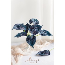 Ling's Moment Anthurium Artificial Flowers, 8pcs Faux Anthurium Stems, PU Foam Greenery Plant for DIY Wedding Bouquets Centerpieces Arrangements Bridal Shower Party Home Decorations, Navy Blue