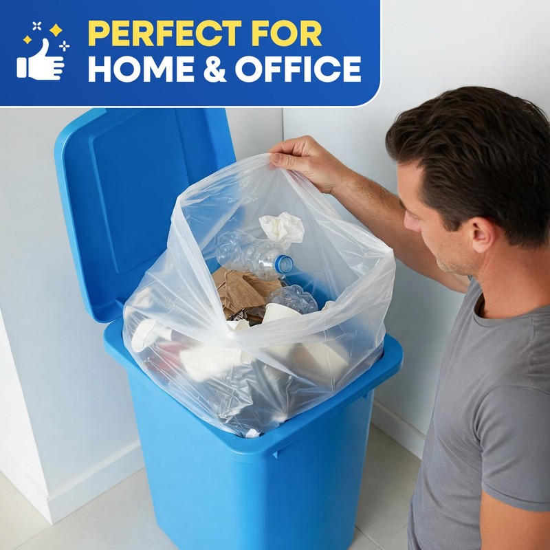 PLASTIC PRINCE 40-45 Gallon Trash Bags, Clear Trash Bags 40"W