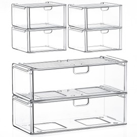 caktraie Acrylic Storage Drawers Set of 6, Clear Makeup Organizer, Plastic Organizer Bins for Beauty Supplies,Ideal for Vanity, Bathroom,Cabinet,Pantry Organization