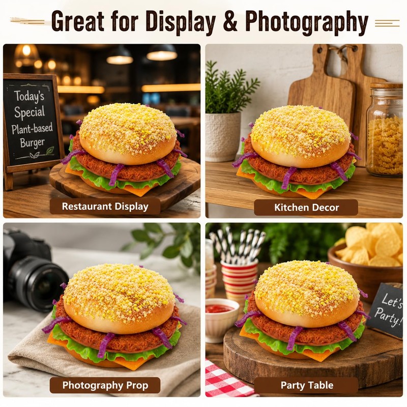Artificial HamburgerRealistic Fake Food Display Faux Burger Bread Model for