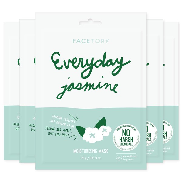 FaceTory Everyday Jasmine Moisturizing Mask With No Harsh Chemicals - Moisturizing, Calming, and Balancing (Pack of 5)