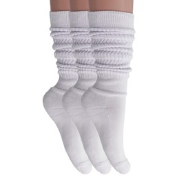 AWS/American Made Slouch Socks Cotton Scrunch Knee High Extra Long and Heavy Socks (White, 3)