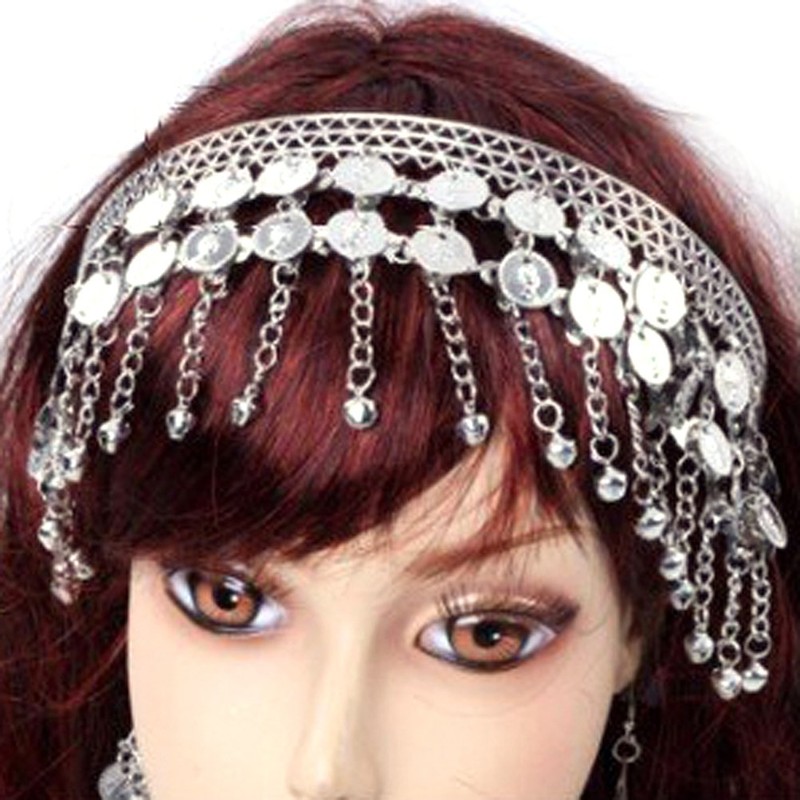 BellyLady Belly Dance Tribal Metal Headband with Silver Coins, Gypsy