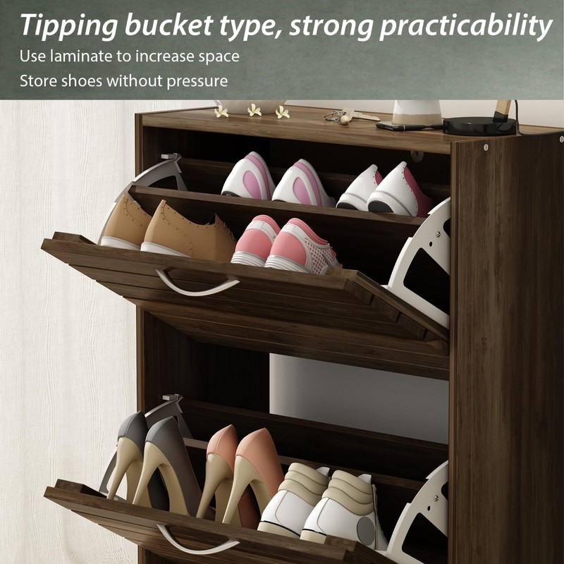 ECACAD 3-Drawer Shoe Storage Cabinet with Ventilate Doors, Wood 3-Tier