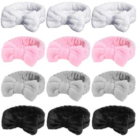 24 Diademas Faciales de Spa Diadema Suave de Maquillaje con Lazo Diadema de Toalla Elástica para Cuidado de Piel Banda de Pelo de Microfibra de Vellón Coralino para Lavar Cara Ducha Mujer, 4 Colores
