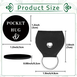 CREATCABIN Pocket Hug Token Heart Pattern Long Distance Relationship Keepsake Keyring Stainless Steel Double-Sided PU Leather Keyring Gift for Friendship Women Girlfriend Bestie 3 cm