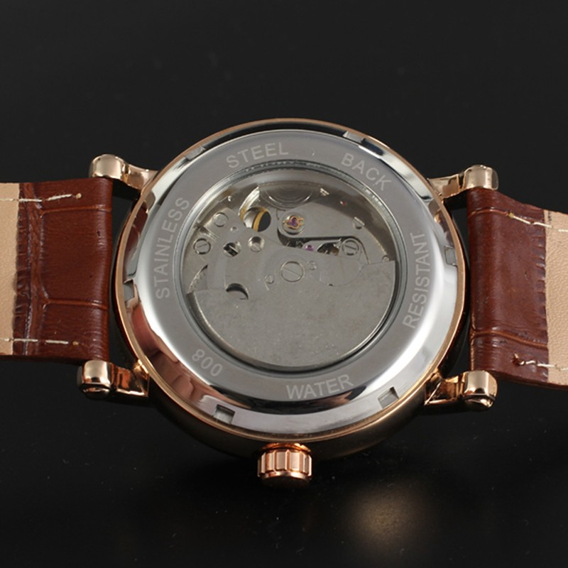 FORSINING Male Automatic Watch PU Leather Strap Analog Wristwatch(White Rose