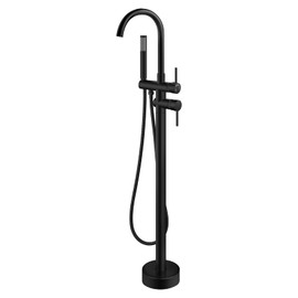 gotonovo Floor Mount Bathtub Faucet High Flow Freestanding Tub Filler Standing Shower Faucets with 360° Swivel Gooseneck Spout and Cylinder Handheld Spray, Matte Black