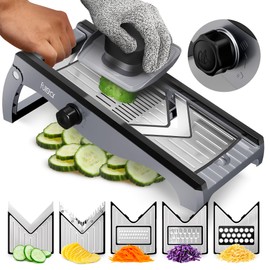 Fullstar Mandoline Slicer for Kitchen – Stainless Steel Vegetable Cutter & Cheese Grater with Adjustable Blades, Safety Glove & Catch Tray Included (7-in-1, Silver)