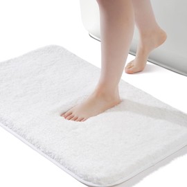 ROSMARUS Shaggy Bath Rugs for Bathroom Non Slip 20" X 32", Water Absorbent Bath Mat, Soft Shower Mat for Bathroom Floor & Tub, Fluffy Plush Bathroom Rugs Machine Washable, White