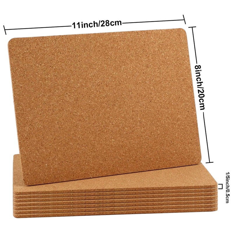 Boao 8 Pack Rectangle Cork Plant Coaster Trivets Backing, 11''