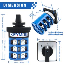 KEYMOO 125A Rotary Changeover Switch, 660V 3 Position 3 Phase 12 Terminals,2- Way 3NO 3NC Universal Selector Switch 125/D303.3
