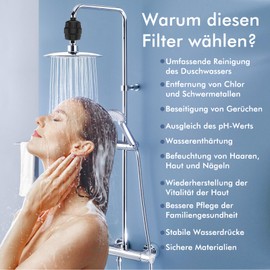 Digiroot 36-stufiger Duschfilter für hartes Wasser, mehrstufiger Duschkopffilter mit austauschbarer Filterkartusche zum Entfernen von Chlor, Fluorid und Schwermetall, Schwarz