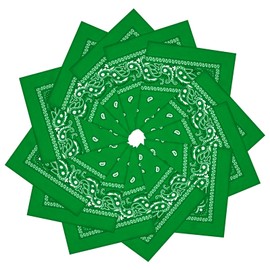 PJPSAA 12 Pack Bandanas Unisex Paisley Cowboy Bandanas Bulk Multi Purpose Headband Scarf for Men Women Costume, Green, 21.6