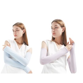 YULOONG Summer Sleeves Cooling Arm Sleeves UV isolation arm sleeve UPF50 + sunscreen women's arm sleeve solid color driving cycling outdoor sports for both men and women Blue+purple