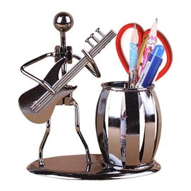 AlleTechPlus Metal Art Crafts Pencil & Pen Holder Display - Decorative Guitar Theme Desktop Supply Organizer