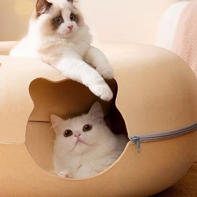 Cat Tunnel Bed with 2 Ventilated Windows Removable Washable Felt