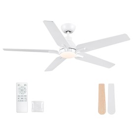putroad 52 Inch Ceiling Fans with Lights and Remote, White Ceiling Fan, 5 Blade Modern Ceiling Fan for Bedroom, Living Room, Dining Room, Patio, Dimmable 6 Speeds DC Quiet