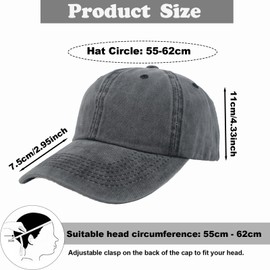 ATSNOSH Baseball Cap for Men Women Adult Baseball Cap Cotton Sun Hat Vintage Adjustable Sports Hat, darkgray, Unit size