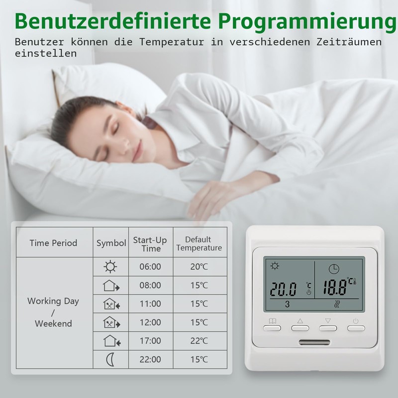 Wengart Thermostat Electric Underfloor Heating 16A, WG806 Digital Room Thermostat
