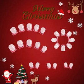 TBRZTR Christmas Red French Press on Nails Short Square White Snowflake False Nails with Design Full Cover Glossy Glue on Nails Xmas Acrylic Nails DIY Stick on Nails for Women Festival Nails 24Pcs