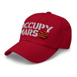 RIVEMUG NG Occupy Mars Embroidered Curved Bill Cap Relaxed Fit Low Crown Astronomy Space Explorer Rocket Science Dad Hat Cranberry