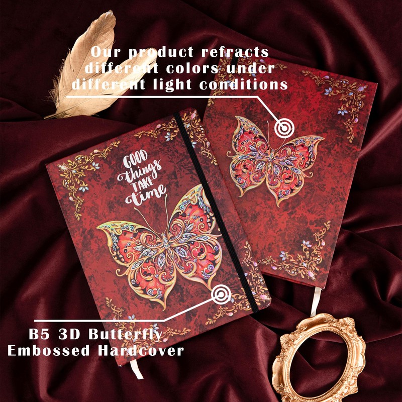 Ruled Journal Notebook, B5 3D Butterfly Embossed Hardcover Writing Journal