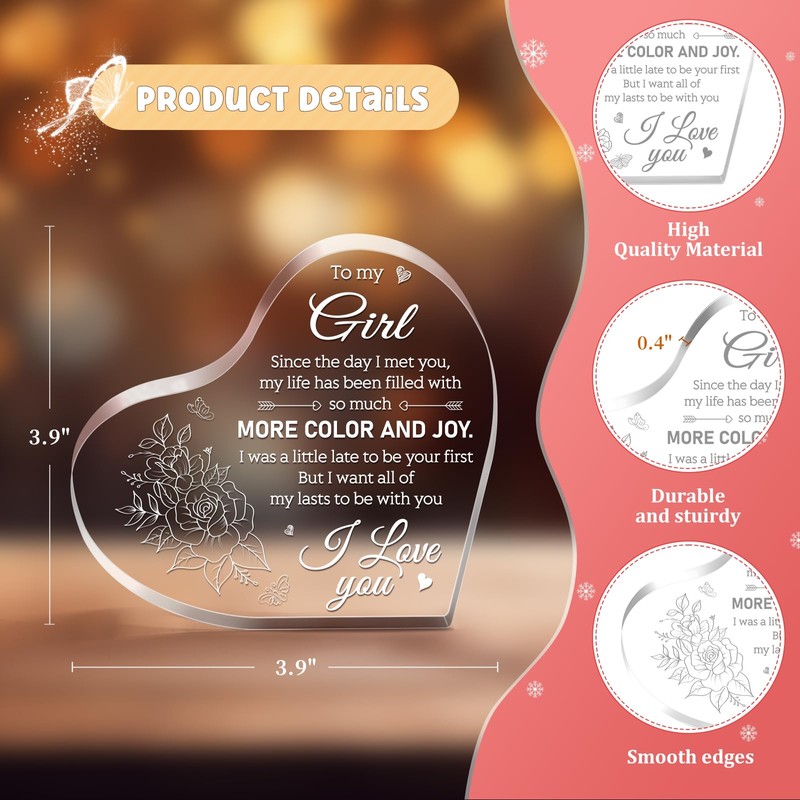 PETCEE for Girl - 3.9x0.4x3.9 Heart-Shaped Engraved Plaque Romantic Gift
