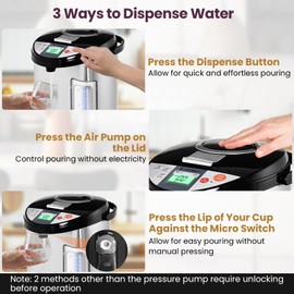 KOTEK Electric Hot Water Boiler and Warmer, Hot Water Dispenser, Stainless Steel Water Boiler w/5 Stage Temperature Settings, Safety Lock, Electric Hot Water Pot, 5-Liter