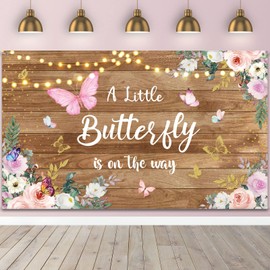 Butterfly Backdrop A Little Butterfly is On The Way Baby Shower Banner Butterfly Rustic Wood Purple and Pink Floral Photography Background for Girls Birthday Baby Shower Party Decoration Supplies
