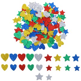 ONLYKXY 150pcs Foam Self Adhesive Stickers Colorful Glitter Star Heart Patch Cute Clothing Patches Reward Sponge Confetti Badges for Sewing Bag Hat Craft Card Scrapbook DIY Handmade Party Decor