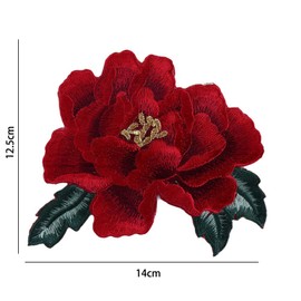 Sew on Peony Floral Patches, Sew Iron on Floral Applique, Peony Rose Embroidered Flower Patches, Embroidered Flower Appliques for DIY Clothing, Jackets(Red)