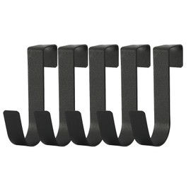 eywlwaar Over The Cabinet Door Single Hooks 5 Pack (Black) Fit for 3/4 inch Doors （Thickness Over 0.8Inch is Not Suitable
