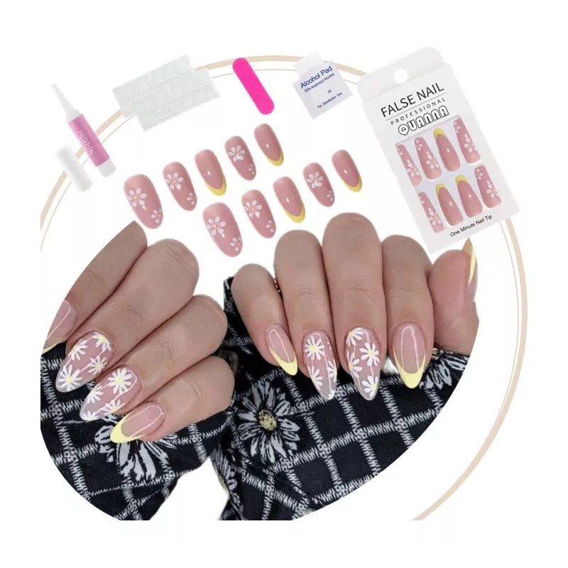 Quanna Uñas Manicuras Postizas Decorada Desnudo Margarita Primavera