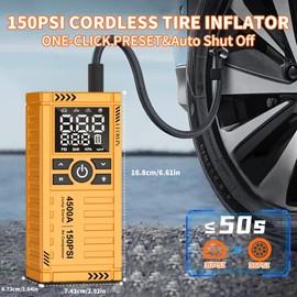 Jump Starter with Air Compressor, Battery Jumper Starter Portable(9.0 Gas/6.5L Diesel) with Tire Inflator, 12V Car Battery Jump Starter with Smart Jumper Cables, LED Light, LCD Display