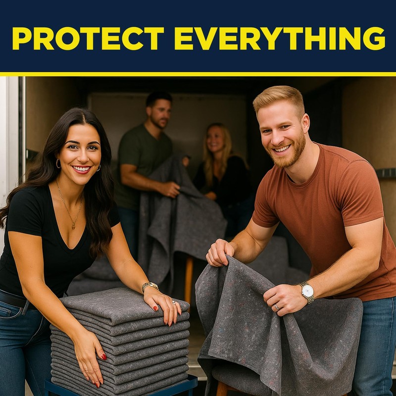 Padded XL Moving Blankets, 12 Pack, Heavy Duty, Eco-Friendly Pads