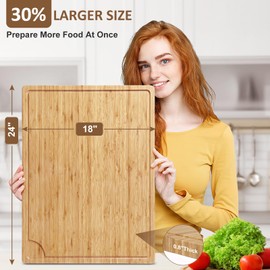 24" Bamboo Cutting Boards for Kitchen, Extra Large Wood Cutting Board with Deep Juice Groove and Handle, Over the Sink Chopping Board, Heavy Duty Butcher Block for Turkey, Meat, Vegetables, BBQ