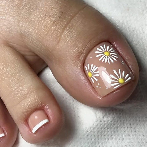 Pink Press on Toenails Short Square Fake Nails Acrylic Glossy
