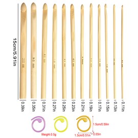 Eiflayn Crochet Hooks, Pack of 24 Bamboo Crochet Hooks, 3-10 mm + 12 Colourful Stitch Markers, Crochet Hooks, Knitting Needles, Ergonomic Crochet Hooks with Non-Slip, Suitable for Hats, Gloves, etc