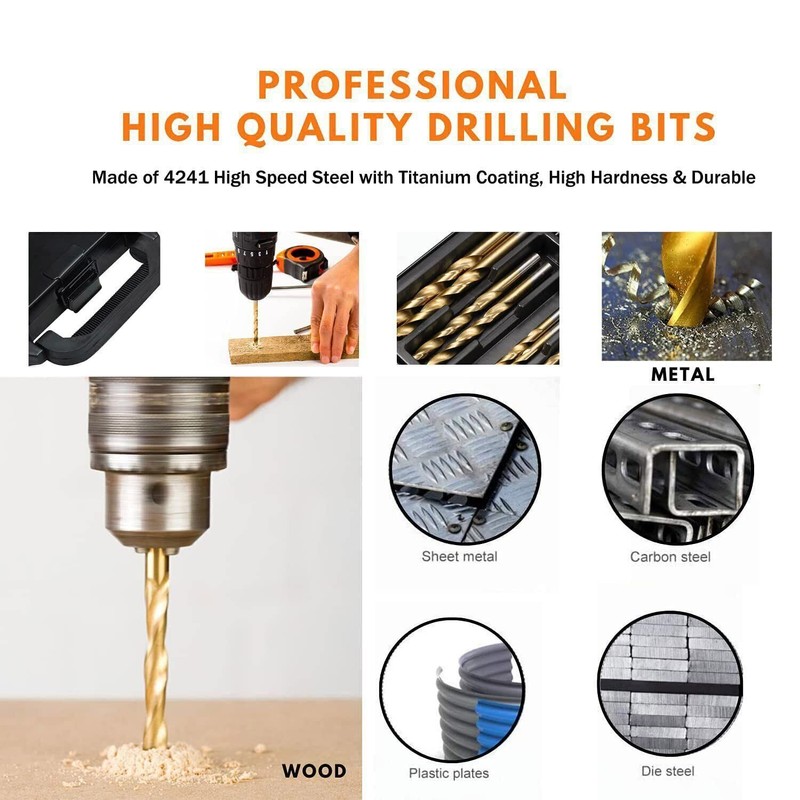 Metal Twist Drill Bit Set, Titanium Coated 4241 HSS 135°