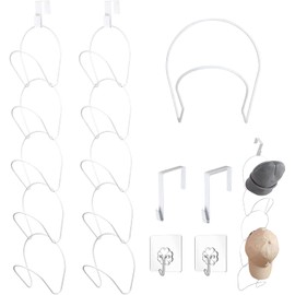 Ruikcoll Cap Holder Door Hat Racks Pack of 10, Hooks for Handbags, Hangers for Scarves, Handbags, Towels, Clothes, Ties with Hooks for Hanging, White