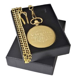 Engraved Best Man Pocket Watch - Wedding Groomsmen Gifts for Men - Chain, Box and Engraving Included, Comes in 4 Colors (Gold Polished)