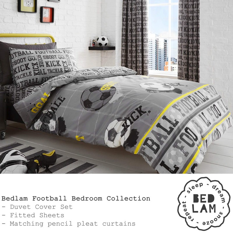 Bedlam - Fußball – Kinder-Bettbezug-Set | Einzelbettgröße | grau &