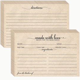 KTFNOMES 100 Count 4x6 Rustic Kraft Recipe Cards for Newlyweds - Simple, Cute Heart Design - Double-Sided - Perfect for Bridal Showers, Weddings, Recipe Box Gifts
