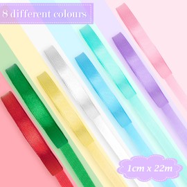 RAFIYU Gift Ribbon 8 Colours, 1 cm x 22 m Satin Ribbon, 8 Pieces Colourful Ribbon Decoration Silk Ribbon, Decorative Ribbon Fabric Ribbon, Packaging Ribbon for Party, Wedding, Christening, Birthday,