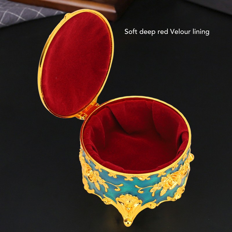 Retro Round Trinket Storage Organizer with Rose Pattern Round Metal